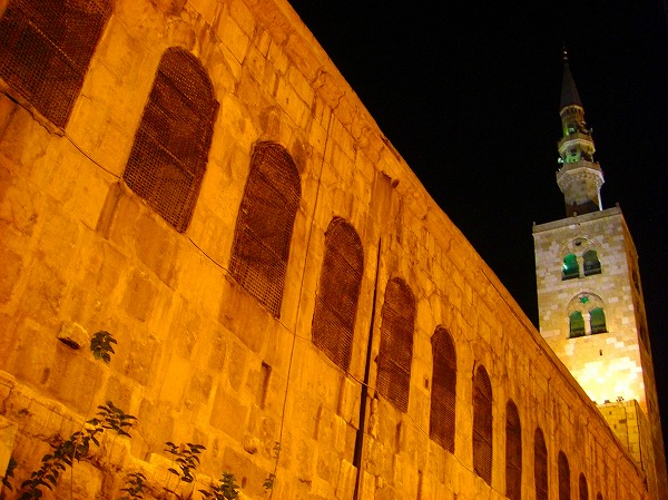 ダマスカス−夜のウマイヤド・モスク：ヨルダン・シリア写真画像集